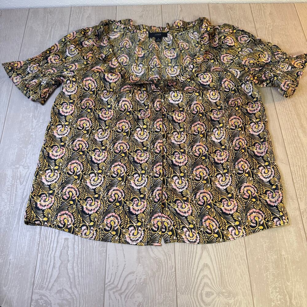 J Crew Top Women's S Colorful Floral Paisley Satin Puff Sleeve Boho